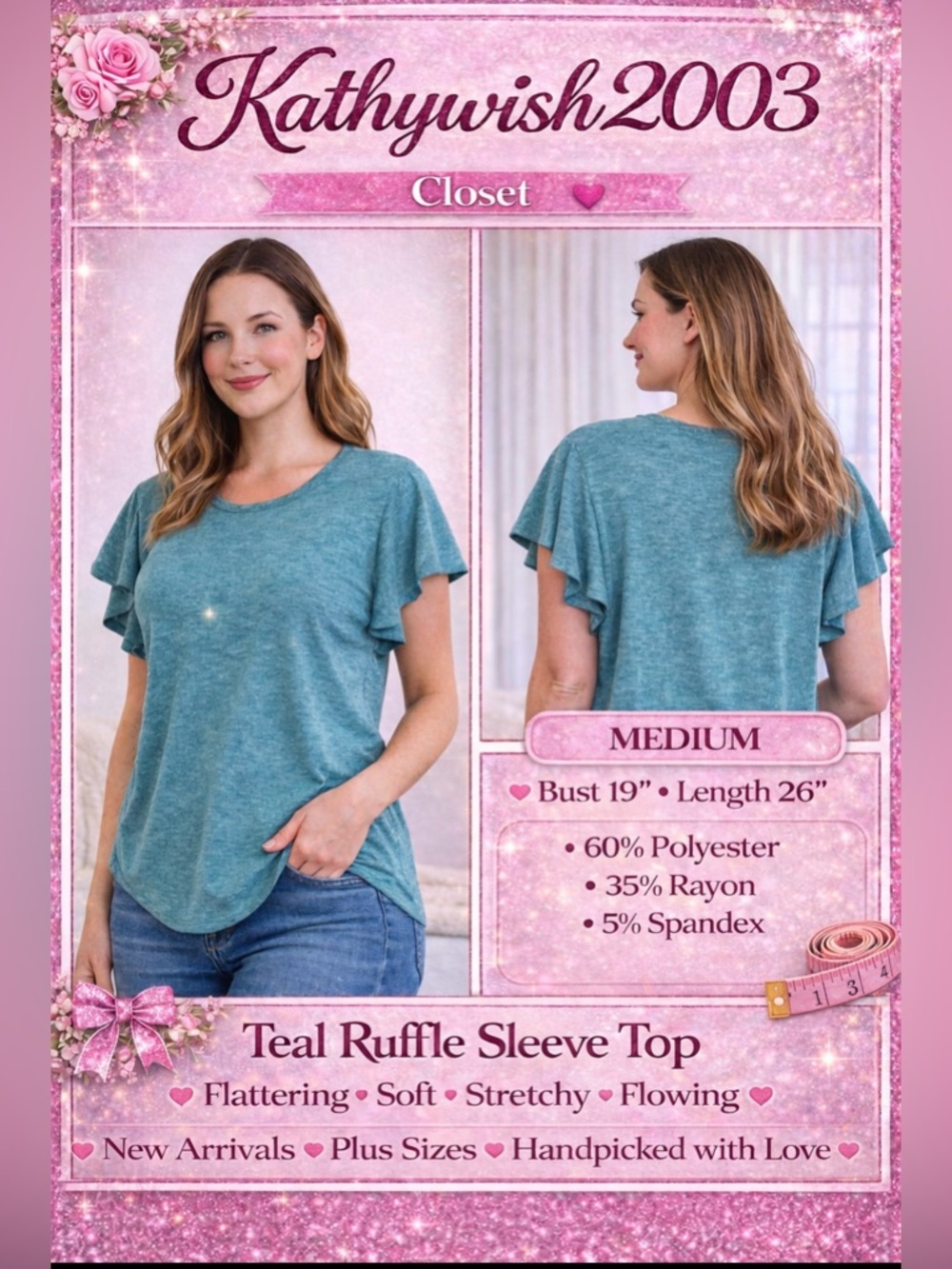 Mirol Teal Ruffle Sleeve Short-Sleeve Top